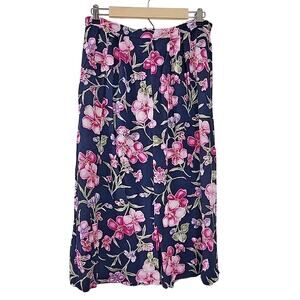 Jaclyn Smith Women’s Floral Skirt Size Small Navy Pink Pull On Midi
